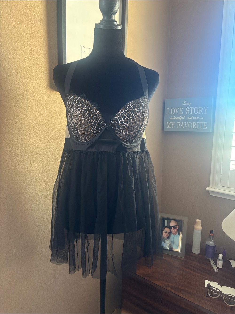 Victoria's Secret Black Lace Cup Babydoll Chemise